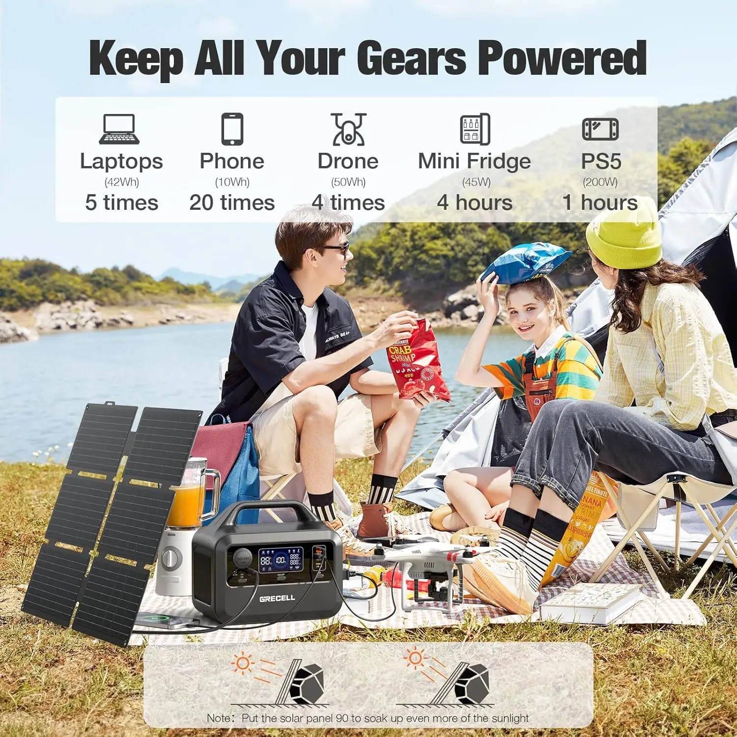 40W Solar Generator, 230Wh Portable Power Station, Fast Charging, LiFePO4 Battery, AC Outlets, Outdoor Camping, Backup