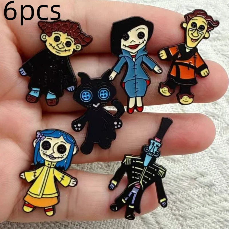 6pcs Cartoon Anime Characters Enamel Pins Custom Cute Brooches Lapel Badges Funny Jewelry Gift for Friends