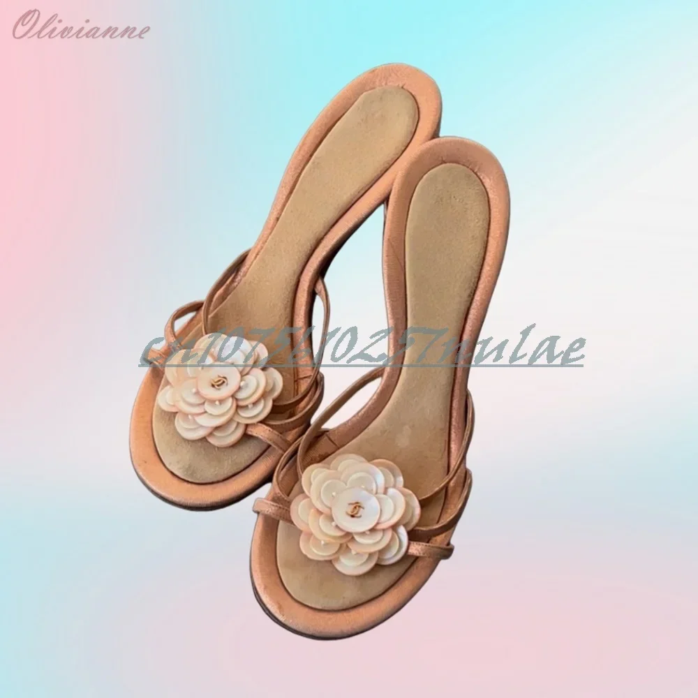 

Cross Tied Orange Flower Decor Slippers Hollow Open Toe Sexy Stiletto High Heel Fashion Women Shoes 2025 Summer New Para Mujere