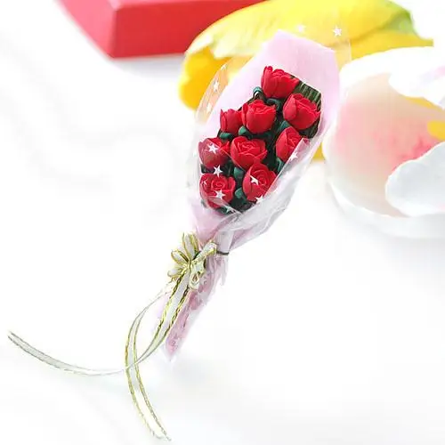 Miniature 1/12 Dollhouse Clay Red Rose Bouquet Handmade Flower Decor for Doll House Miniatures Living Room