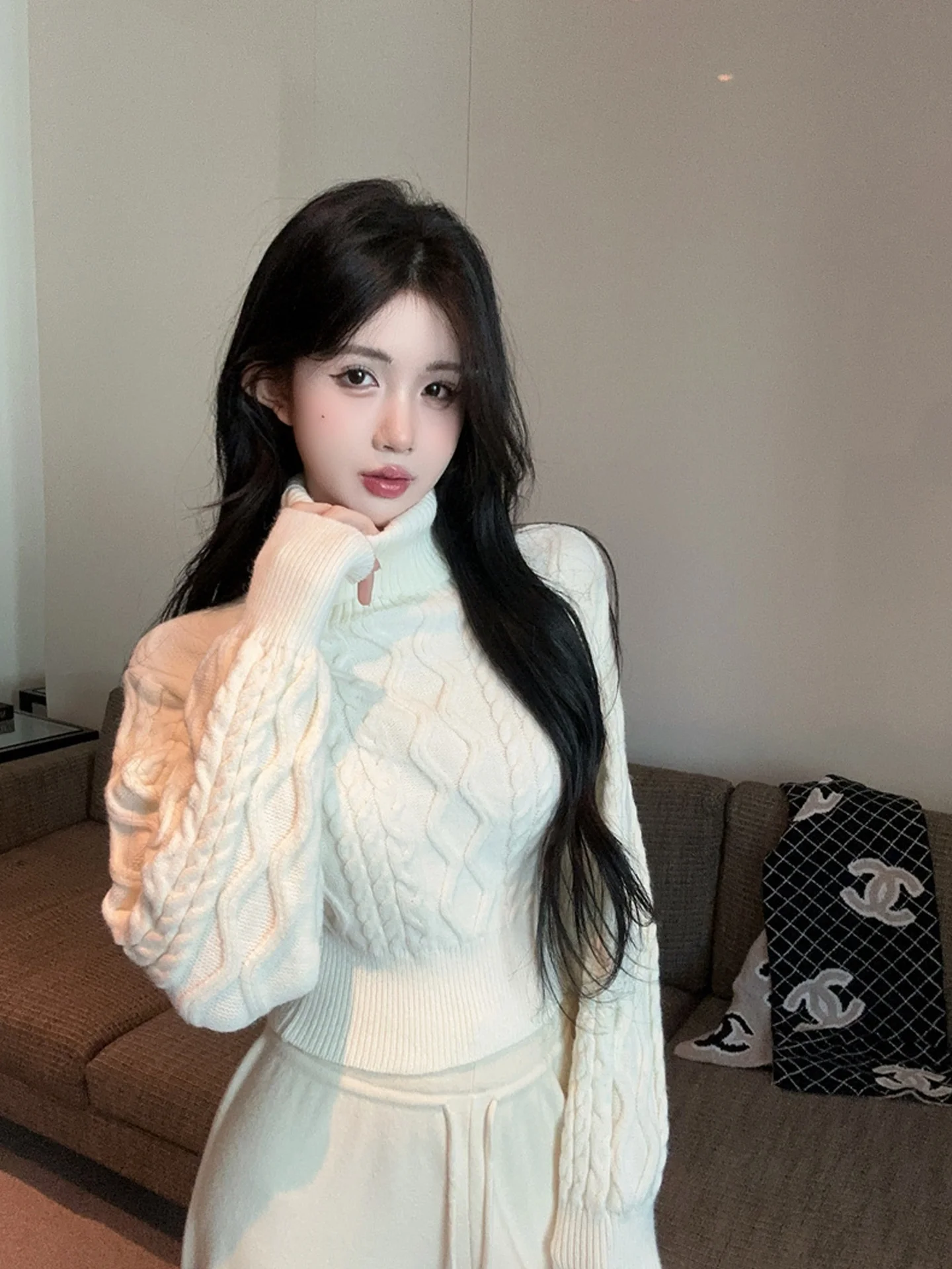 

Женский вязаный свитер с высоким воротником для осени и зимы, мягкий, в корейском стиле, для ношения как базовая или верхняя одежда, коллекция Cisas Theme Thiened