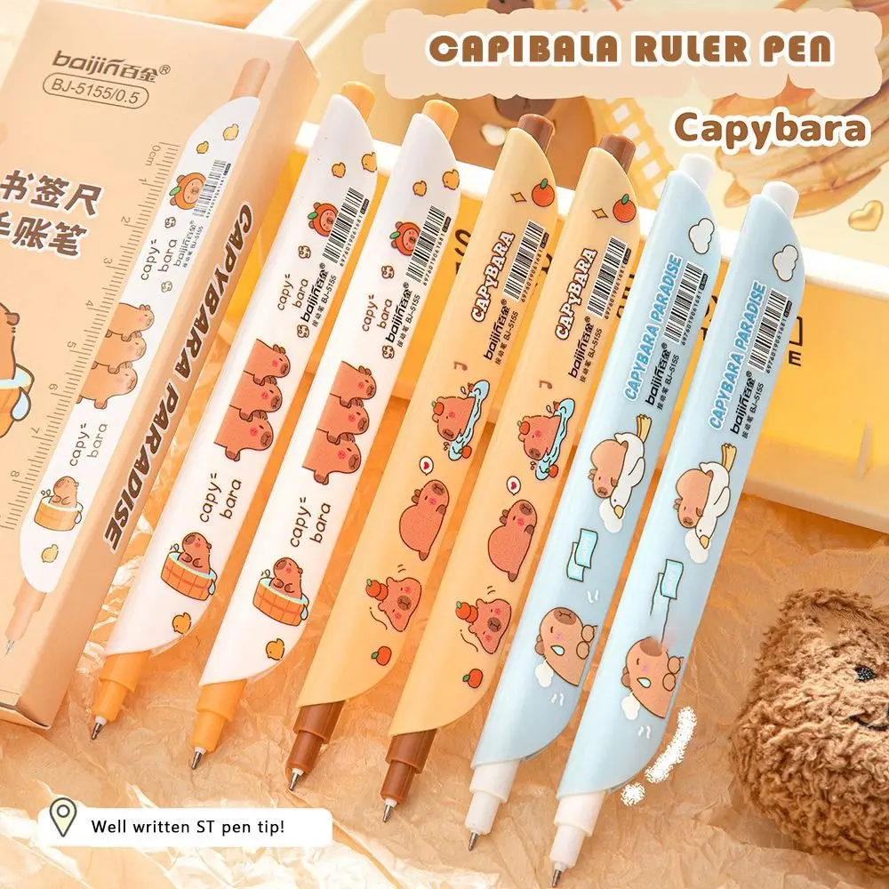 Cute Plastic Capybara Gel Pen Press Writing Supplies Panda Black Gel Pen Bookmark Ruler Black Pen Signature Pen