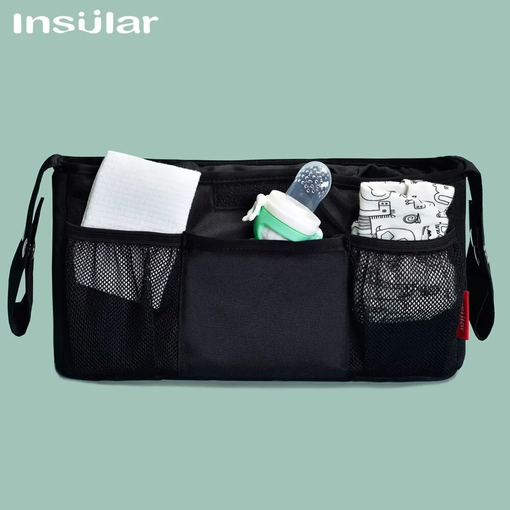 INSULAR Large Capacity Waterproof Stroller Organizer Bag With Hooks Hanging Mummy Diaper Storage Bag Baby Stroller Accessory
