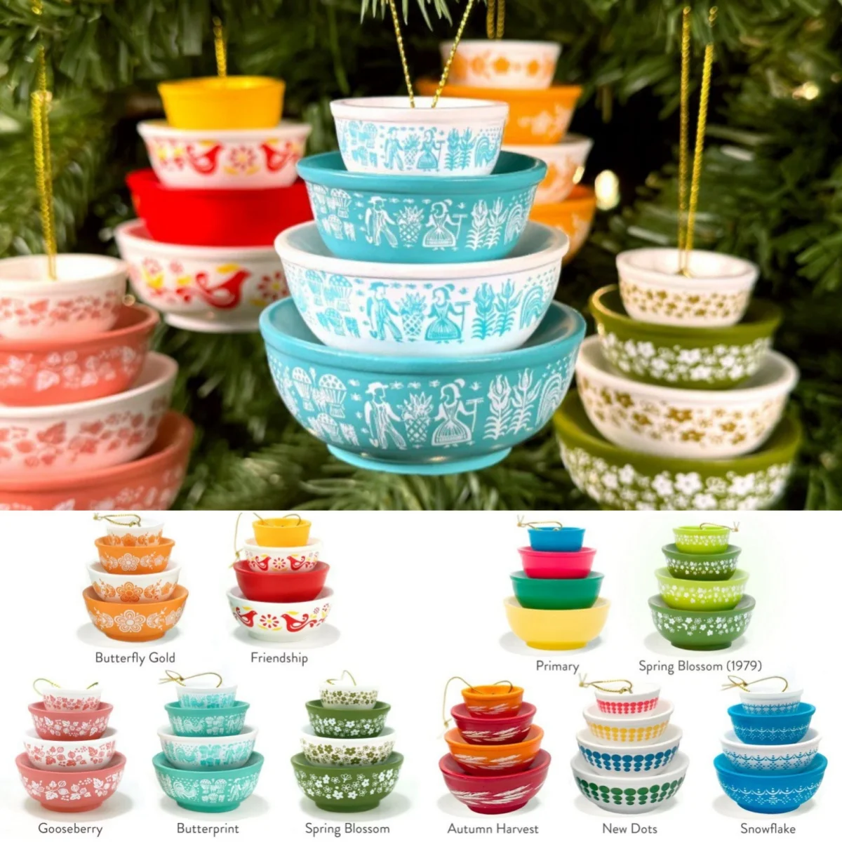 Christmas Stacking Bowls Ornament Retro Nesting Bowls Xmas Tree Hanging Decoration Miniature Resin Pendant for Kitchenware Decor