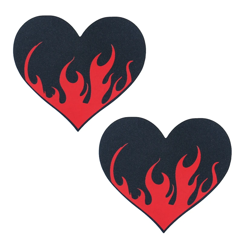 10 أزواج غطاء الحلمة أسود أحمر النار الدم طباعة شكل قلب الساتان Gleit المتاح تنفس الشريط تراكب الصدرية الحلمة ملصقات