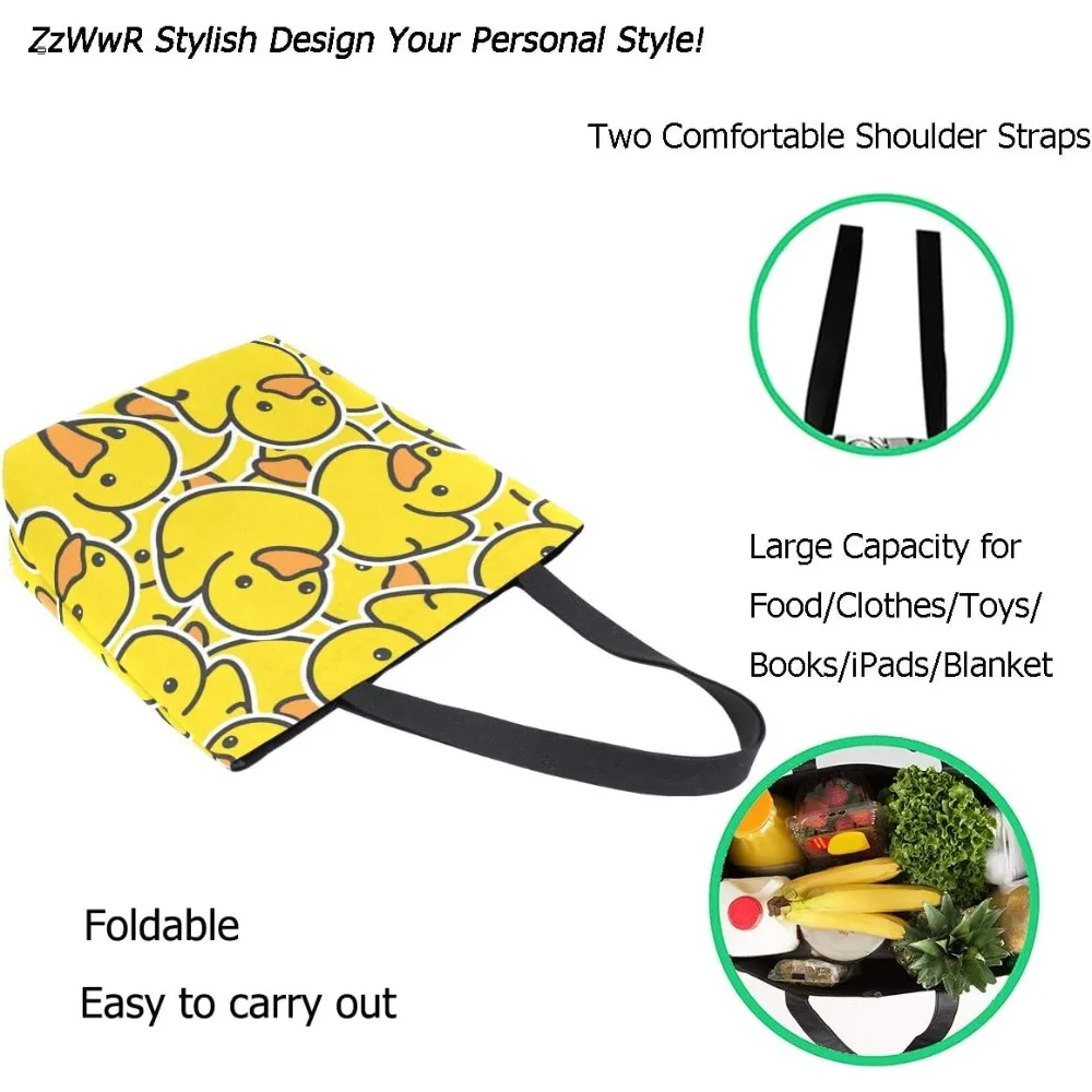 Cute Rubber Yellow Ducky Pattern Extra Large Market Beach Travel Reusable Grocery Shopping Tote Bag Portable Storage HandBags image 2