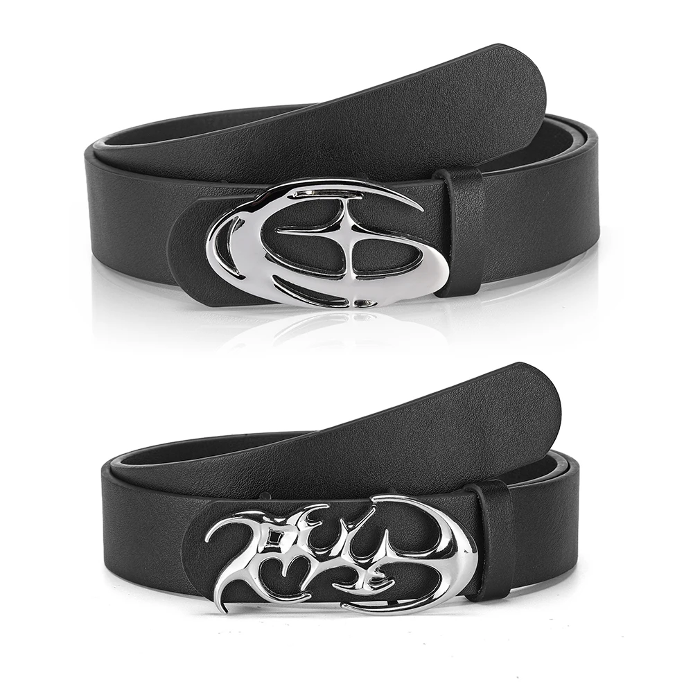 Creative Men's Geometric Automatic Buckle PU Belt Fashionable Men's Paired With Shorts Casual Pants Unique Design For Men