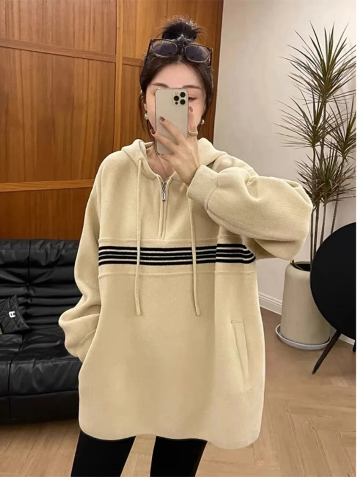

plus Size Hoodie Thick Long Sleeve Conceal Meat Slimming Loose Fit Autumn Winter Women's Sweatshirt Comfortable Casual Outerwear