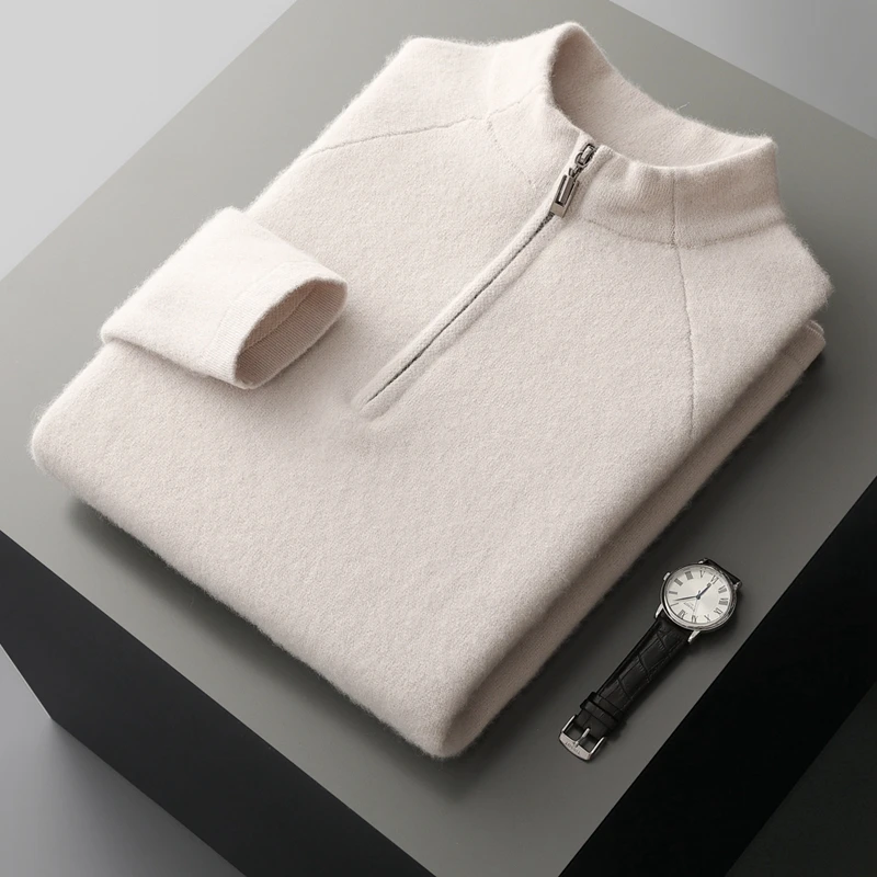 Maglione di cashmere Maglione lavorato a maglia con mezza zip Maglione base con colletto alla coreana da uomo Autunno Inverno Nuovo maglione di lana pullover con strato interno