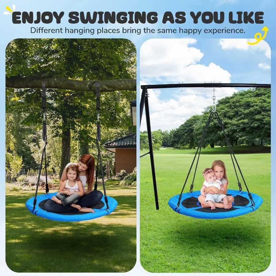 700lb 40 Inch Saucer Tree Swing 900D Oxford Waterproof 2pcs Hanging Straps Steel Frame Adjustable Ropes Blue