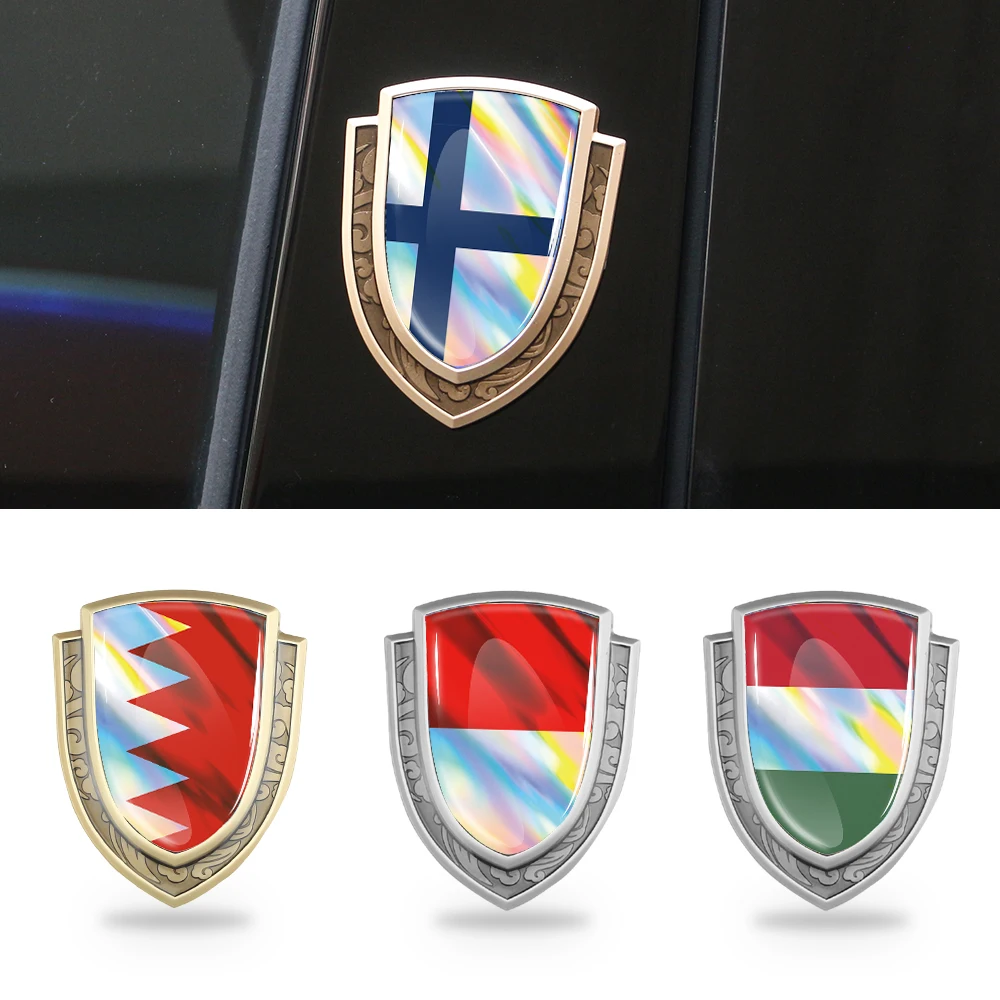 

3D Metal Car Oil tank Motorcycle decorative Sticker For Finland, Hungary, Bahrain, Indonesia Flag Emblem Customized LOGO sticker