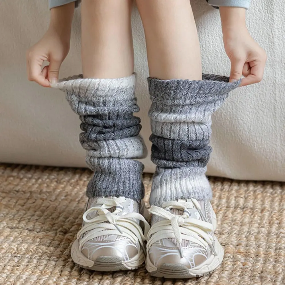 Kawaii Korean Style Children's Leg Warmers Harajuku Lolitas Knitted Leg Cover Woolen Foot Cover Gradient Color Socks Baby