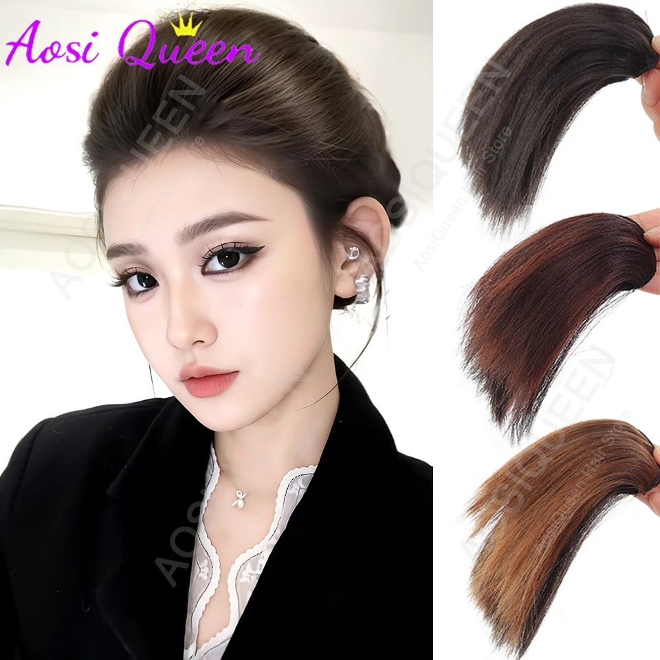 Synthetic 6Inches 2 Clip Black Natural Daily Short Straight Pad Invisible Hair Extension Lining of Hair Top Side Cover Hairpiece