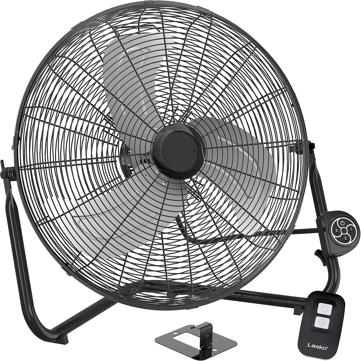 

20" Black High Velocity Wall Mount Fan with Pivoting Head - 3 Speeds, Remote Control, Ideal Wall Mount Fan or Floor Fan for