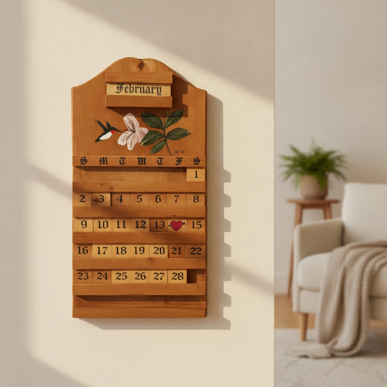 Wooden Block Calendar Artisanal Wooden Perpetual Calendar Decor Vintage-Inspired Interchangeable for Families, Living Room