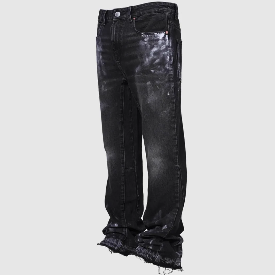 

Men's Straight Leg Jeans Elastic Street Fashion INS Cross-Border New Style mid Waist Knitted Cotton Blend 3D Effect Retro Style