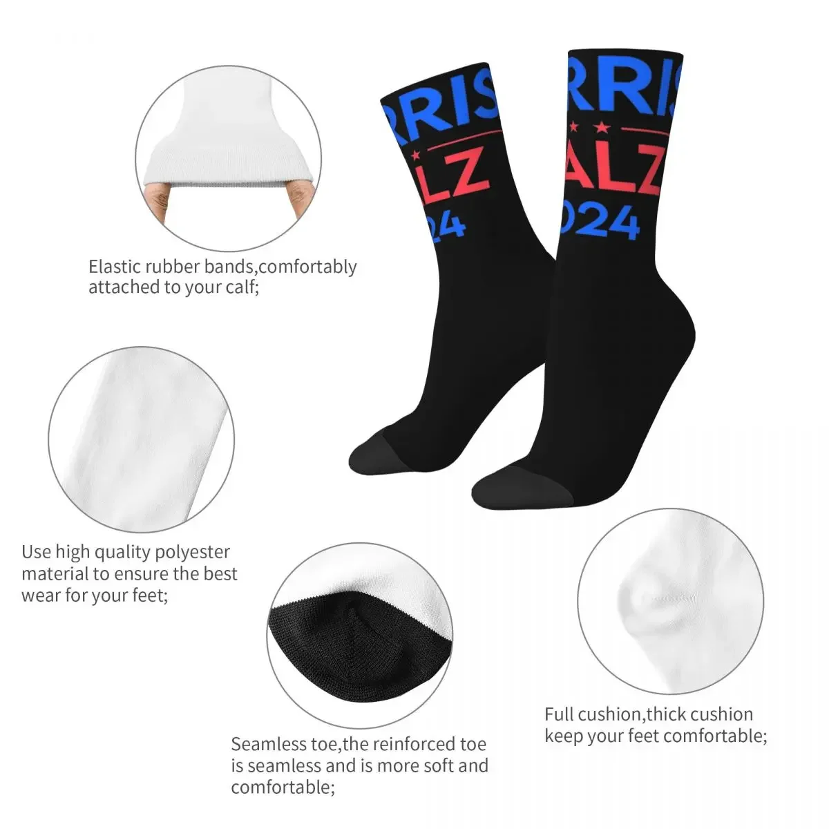 Women Harris Walz President 2024 Socks Cute Fashion Election Socks Hip Hop Accessories Middle TubeSocks Best Gift Idea