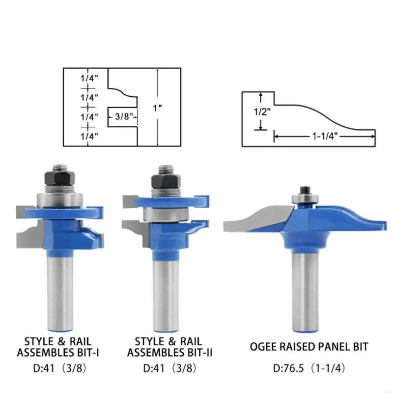 L74C 3 -stcs/set tonggroef router bits appartementbord kast deur houtwerk