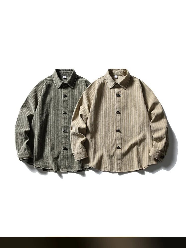 

NTED Autumn New Loose Cotton Flannel Long Sve irt Men's Retro Pure Color Button up Casual Classic Sle Youth Faion