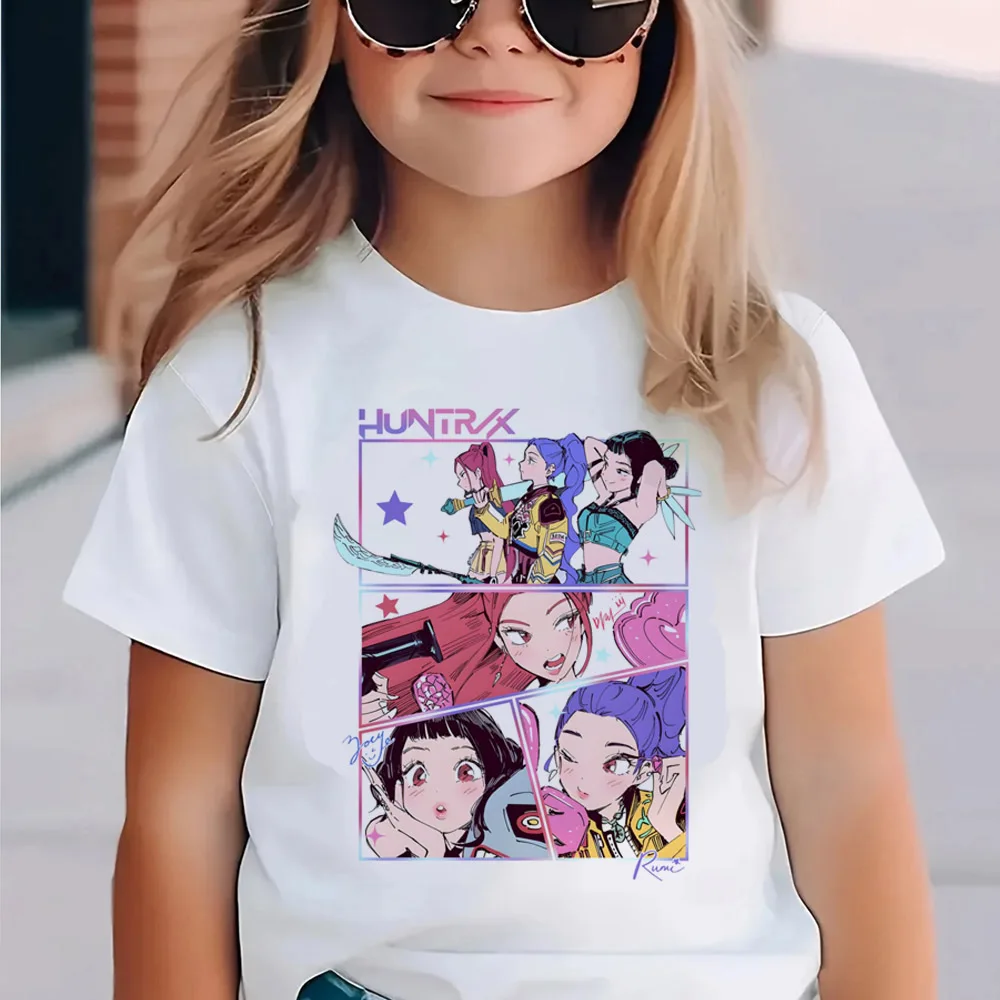 

The Kpop Demon Hunters Pure Cotton Children's Clothing Short Sleeve T-shirt Cute Kpop T Shirt Harajuku Tshirt for Boys Girls