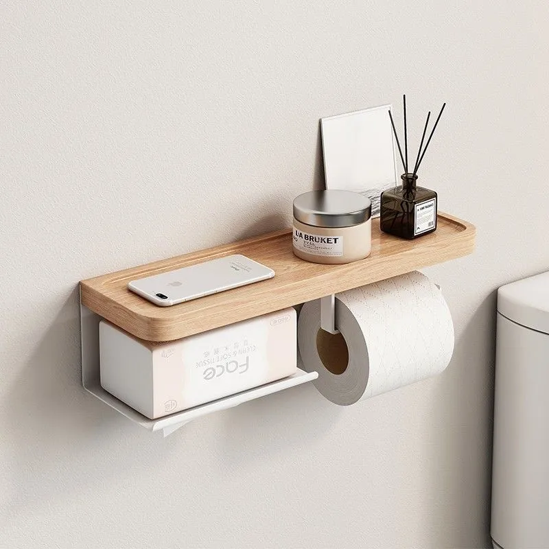 

Toilet Wooden Wall Hanging Tissue Box No Punching Drawer Toilet Paper Storage Rack Bathroom Roll Paper Tissue Storage Rack ZG849