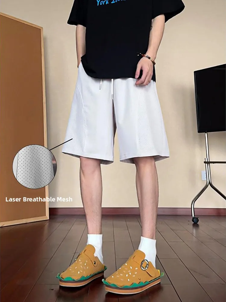 

Men's Breathable Ice Silk Qui Dry orts Laser Perforated Spor Casual Summer Pants Loose Fit Straight Leg Comfortable