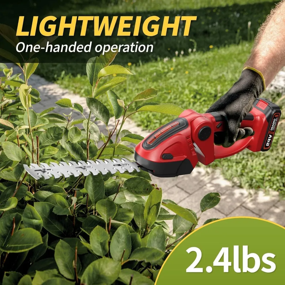 

24V Cordless Grass Shears, 2200RPM 2-in-1 Handheld Electric Grass Cutter/Shrubbery Trimmers, Mini Shrub Trimmer Battery Operated