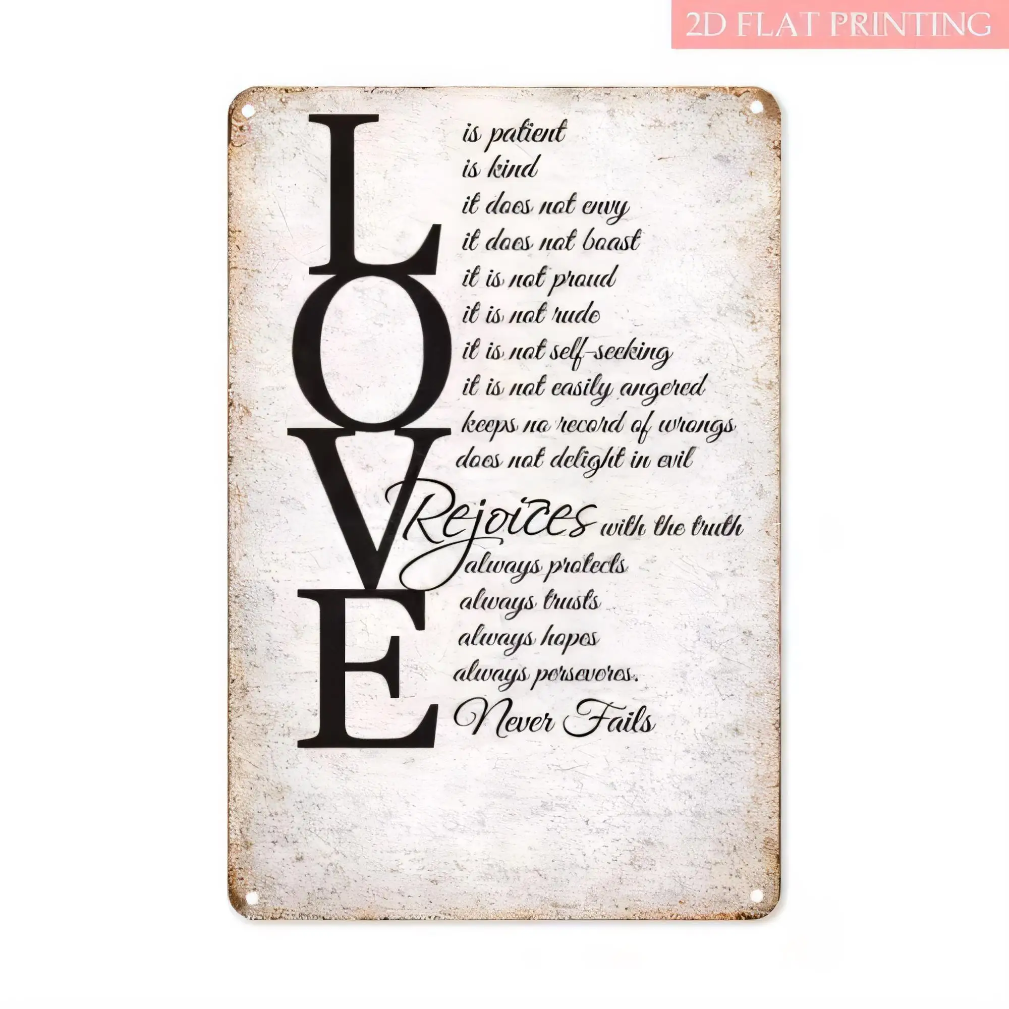 Vintage HOPE Tin Sign Inspirational Quote Metal Wall Decor Is Patient Is Kind Rejoices With The Truth Never Fails Retro Rustic P