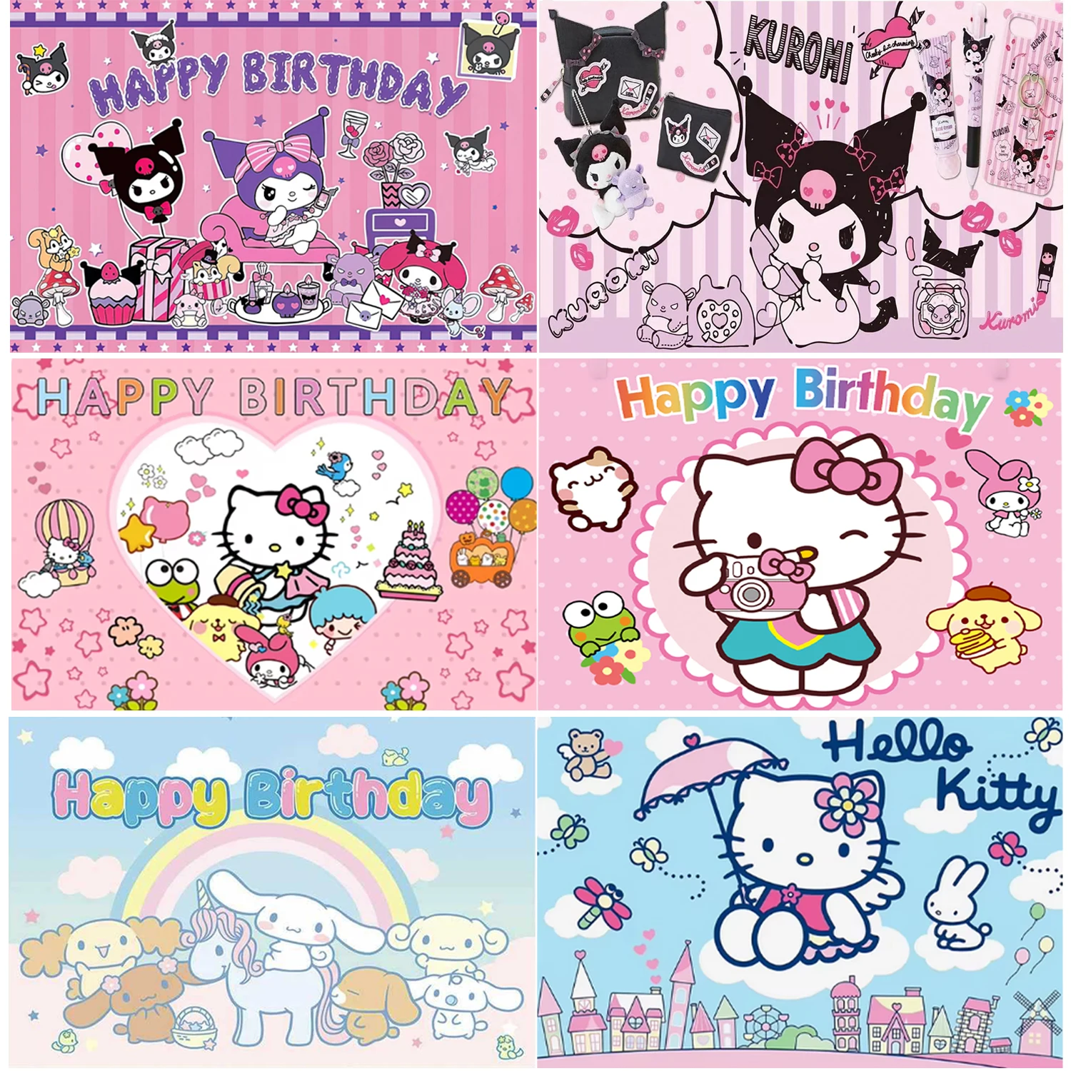 

MINISO Custom Kuromi Hello Kitty Party Backdrop Decor Baby Girl Kids Birthday Photography Background Charmmy Photo Studio Banner