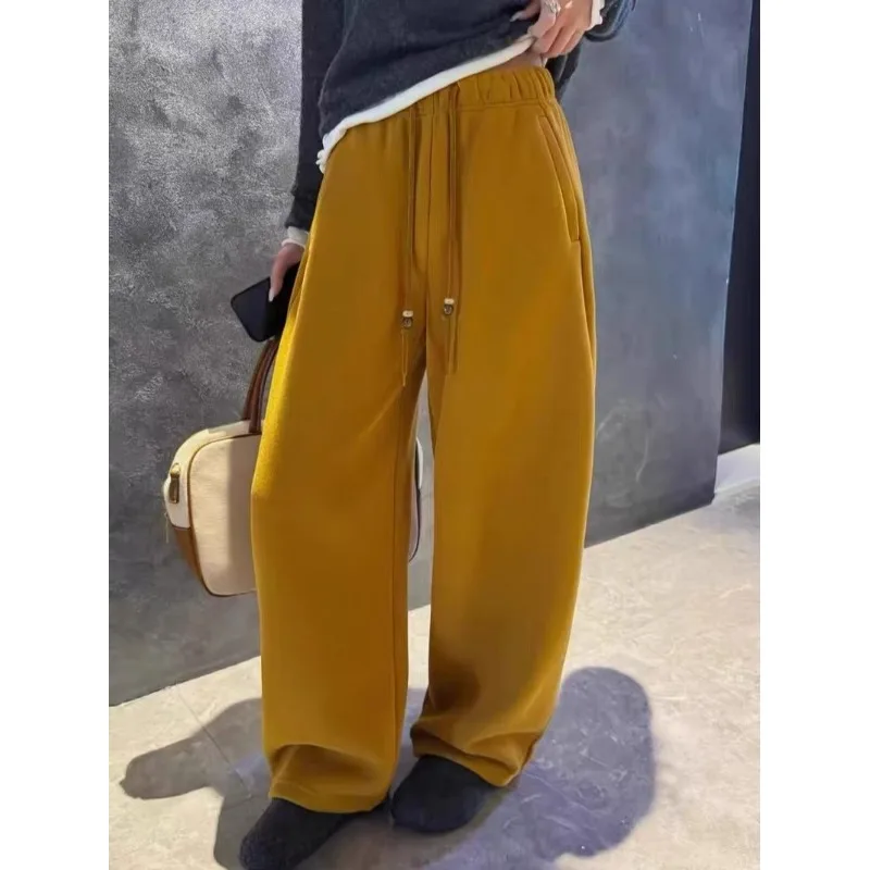 Eleganckie, aksamitne spodnie damskie z wysokim stanem i szerokimi nogawkami, sportowe, codzienne, jesienno-zimowe, koreańskie, dwustronne, wyszczuplające...