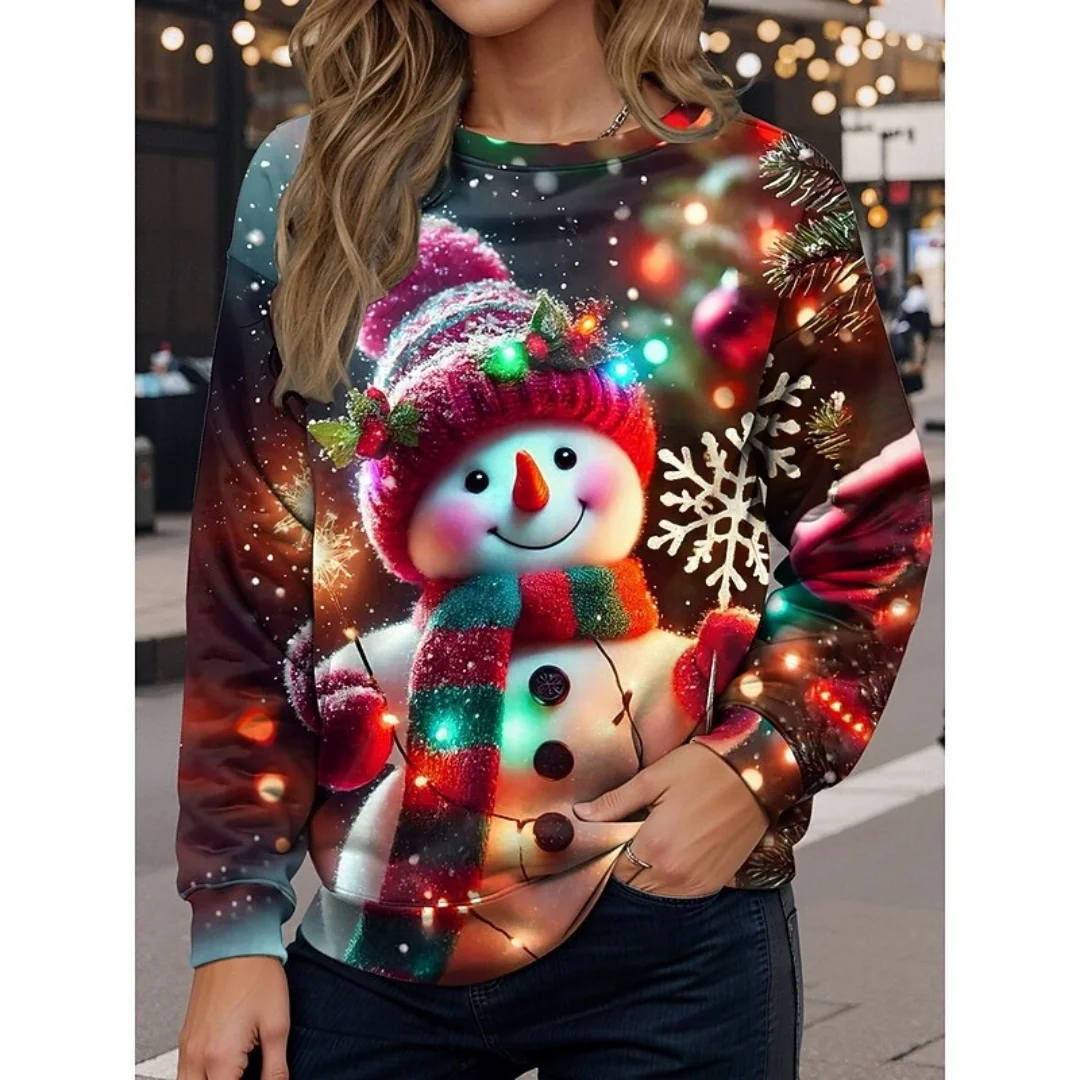 

Женская толстовка с 3D принтами, рождественская тема, толстовки с графикой, повседневные свободные посадки, круглый вырез, длинный рукав, милый пуловер, одежда, топ