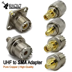UHF to SMA Connector SO239 PL259 Male Plug & Female Jack 4Hole Flange RF Adapter Straight Brass for CB Radio/Walkie Talkie