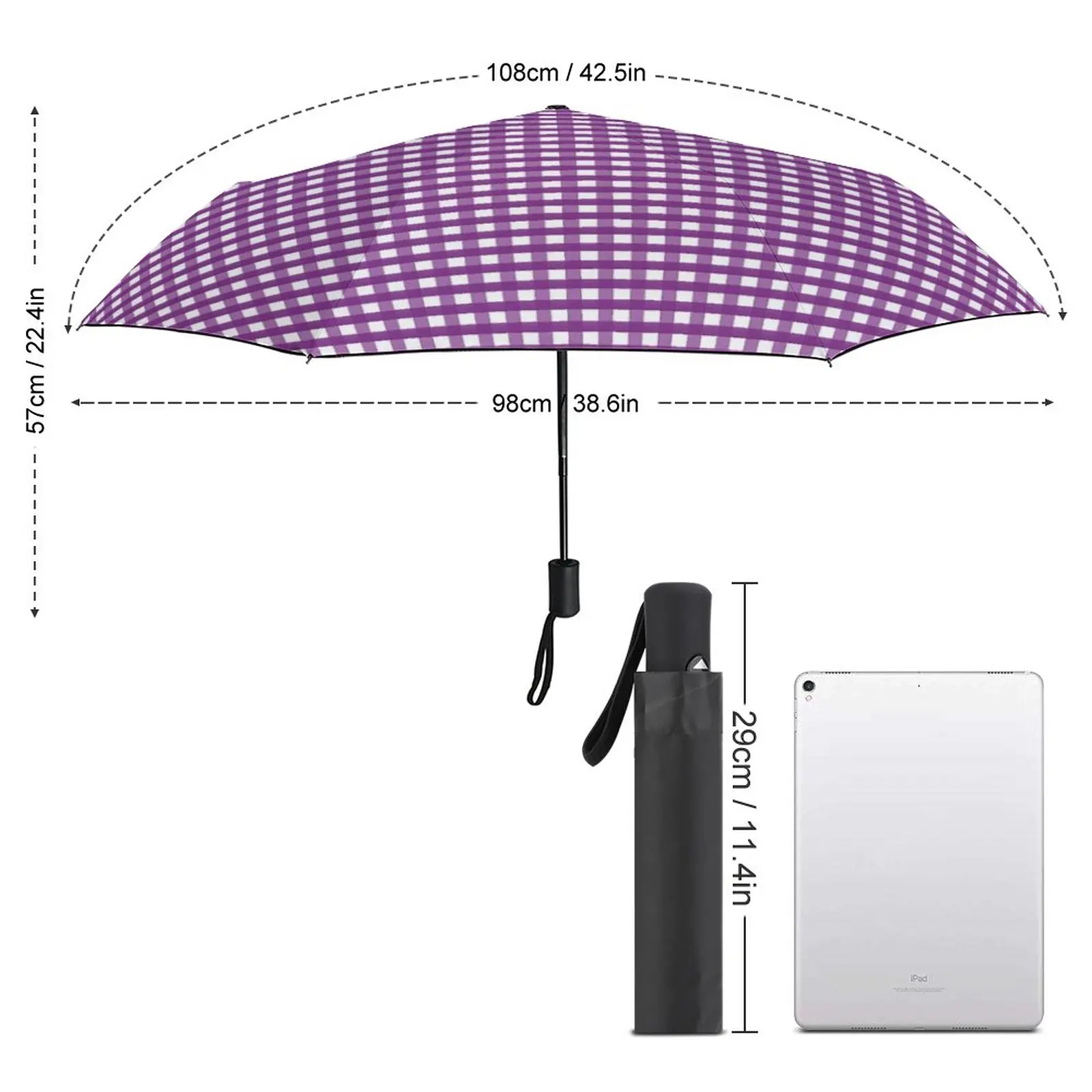 Purple Gingham Umbrella Checked Print Wind Proof Automatic Umbrella Cool Painting Lightweight Car Umbrella