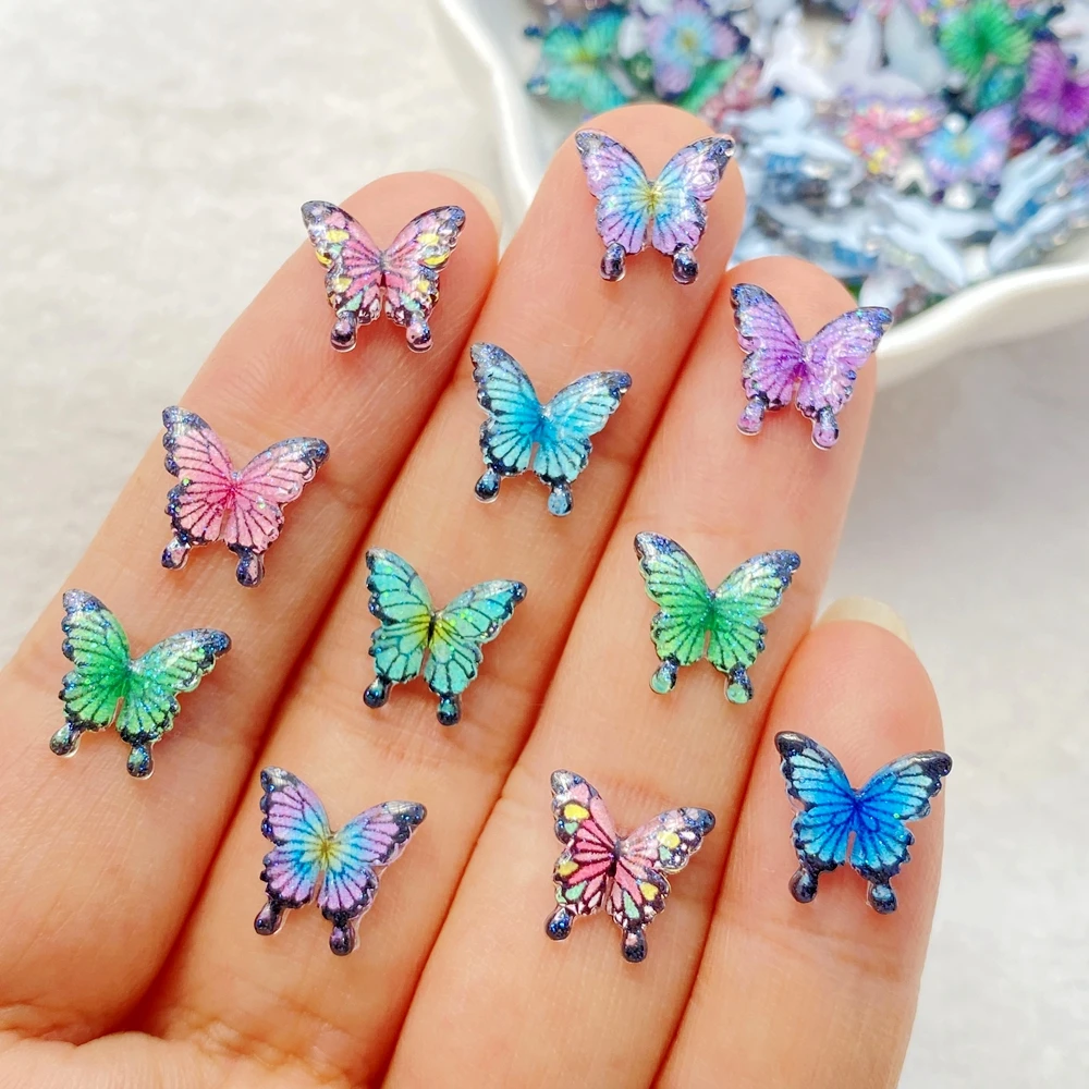 50Pcs Cute Mini Cartoon Colorful Butterflies Nail Art Resin Designer Charms DIY Craft For Nail 3D Decorations Jewelry