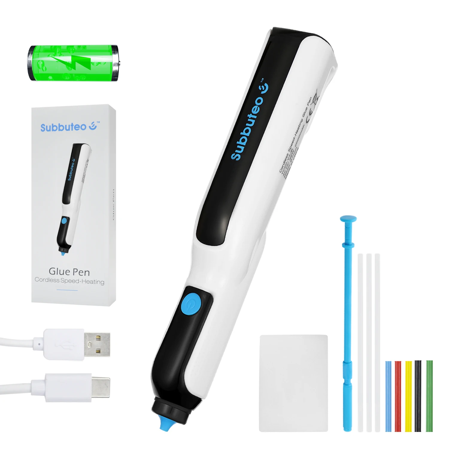 Subbuteo 4V cordless Glue Gun 8 Piece Gluey Sticks Glitter Mix Glue Sticks, Accessories for Gluey Hot Glue Stick