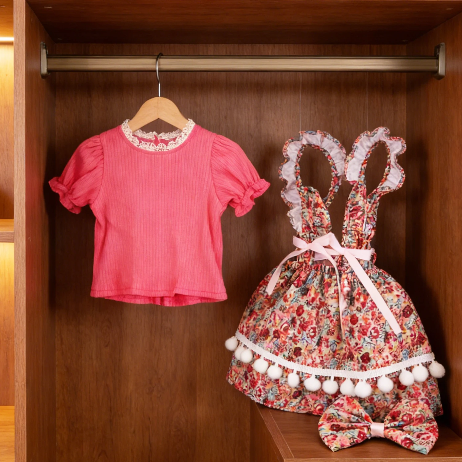 Cute 55cm Reborn Girl Doll Clothes Set Strappy Dress+T-shirt+Hair clip Suit Outfit For 22-inch Baby Newborn Dolls Bear Toy