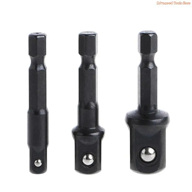 3 Pcs Socket Adapter Set Shank to 1/4 3/8 1/2 Inch Impact Driver Drill Bits W91B