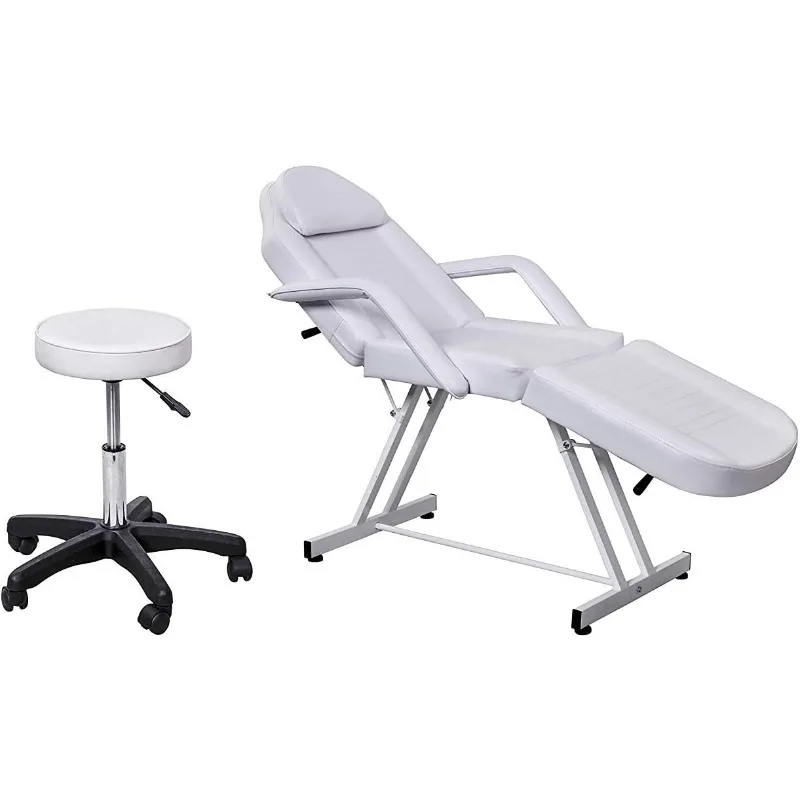 Professional Multi-Purpose Spa Facial Bed Tattoo Bed Salon Beauty Bed with Stool White