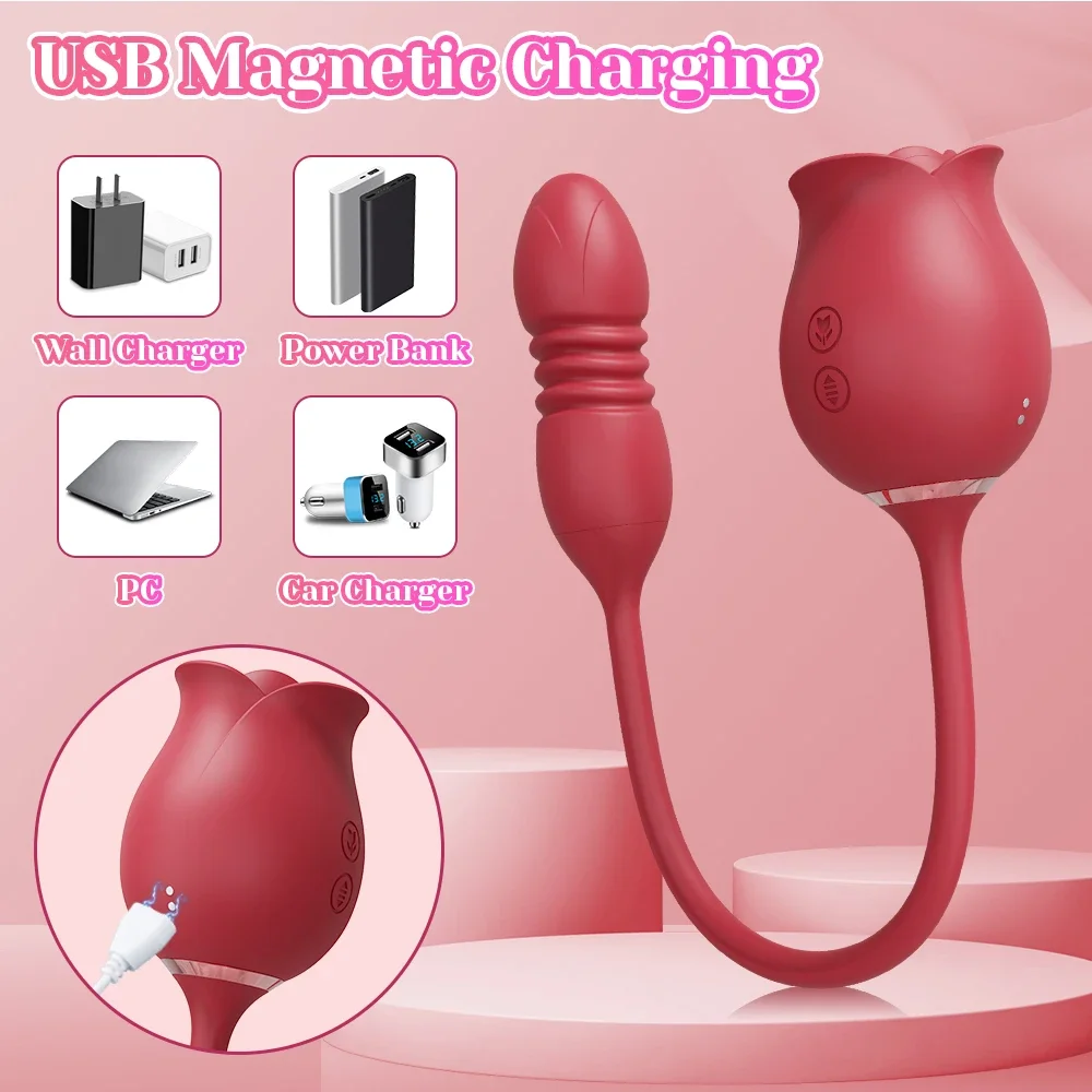 女性用ローズ吸引バイブレーター 3 in1 推力ディルド G スポットアナルバイブレーター刺激装置女性振動卵大人の大人のおもちゃ