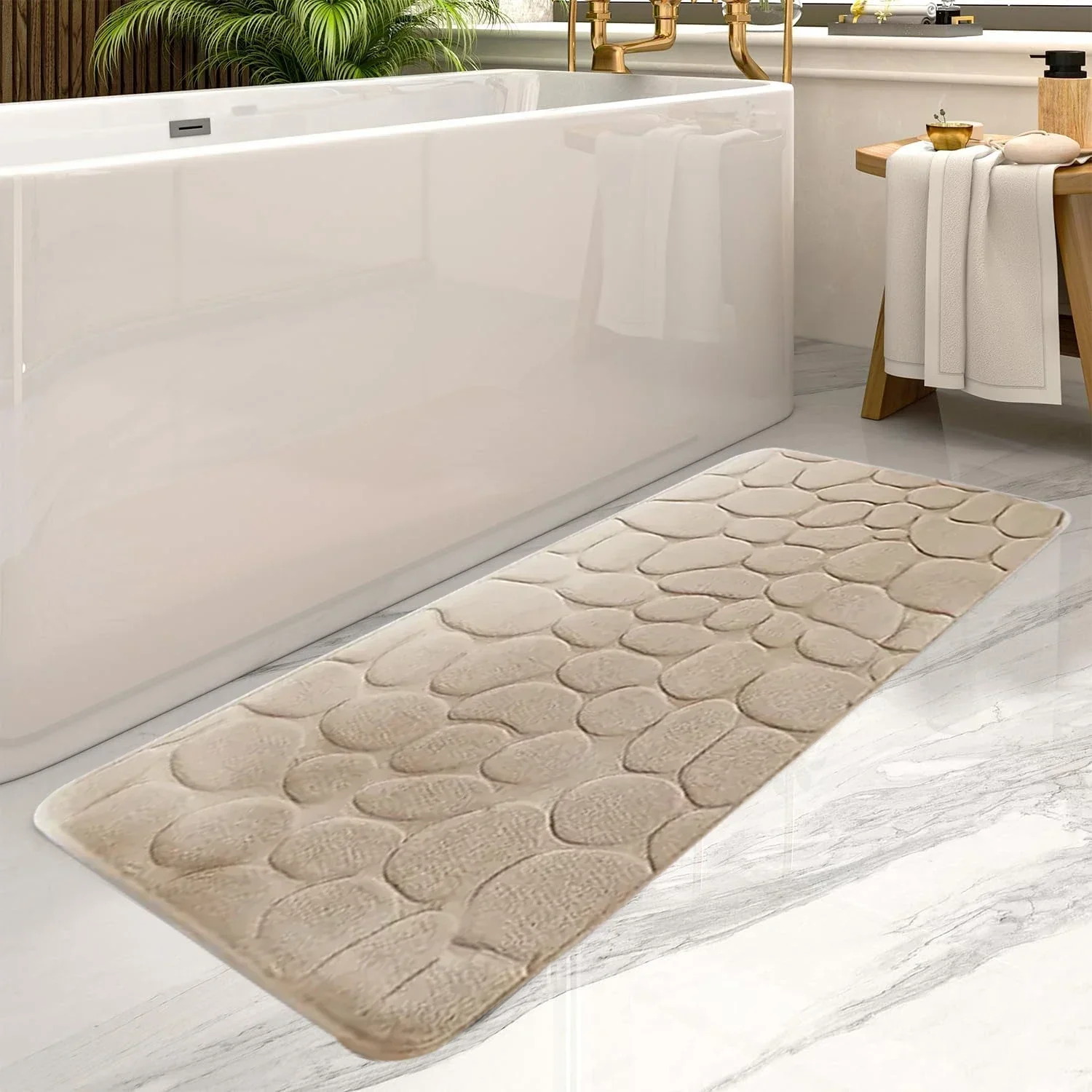 Large Size Bathroom Floor Mat Non-slip  Bathroom Embossed Bath  Absorbent Washable  Drying Doormat Bathtub Floor Mat Home Decor