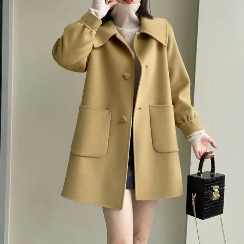 

Women's Long Wool Coat 2025 Autumn Winter Doll Collar Fashion Elegant Slim Fit Versatile Overcoat