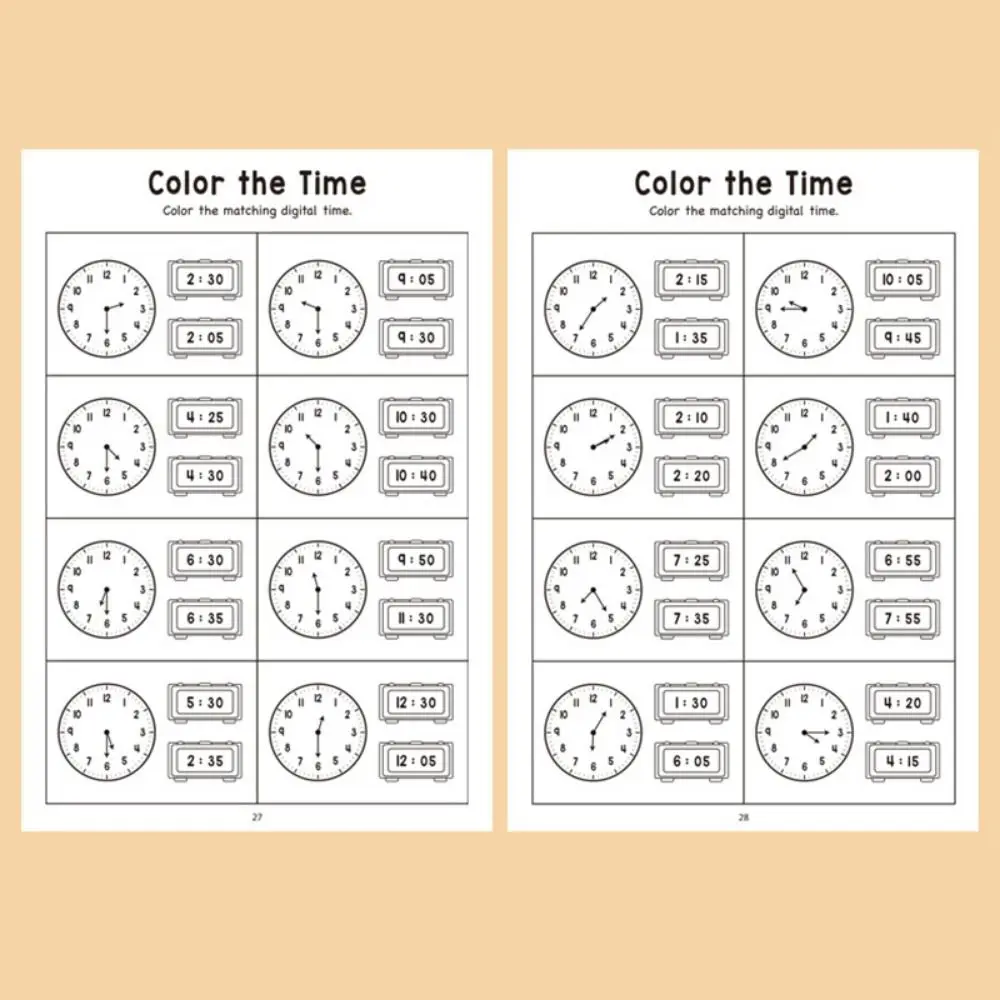 Fun Early Education Telling Time Practice Book Interactive Learning Time Learning Training Cards Time Matching Book Homeschool