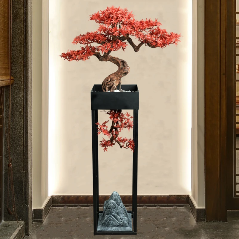 Simulation plant bonsai red maple leaf fake tree new Chinese-style ornament entrance hotel restaurant entrance entrance flower