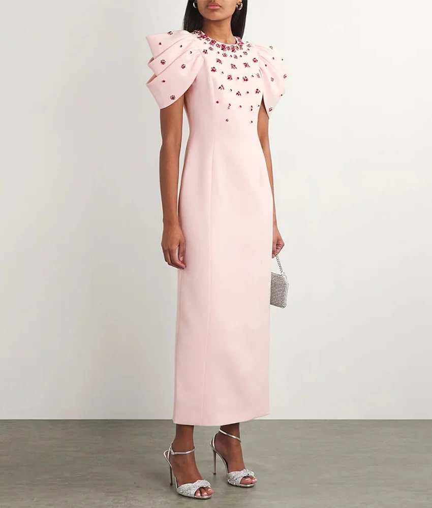 

MCDV Индивидуальное изящное трикотажное прямое вечернее платье с кристаллами, темпераментное вечернее платье с круглым вырезом и короткими рукавами до щиколотки, платья знаменитостей