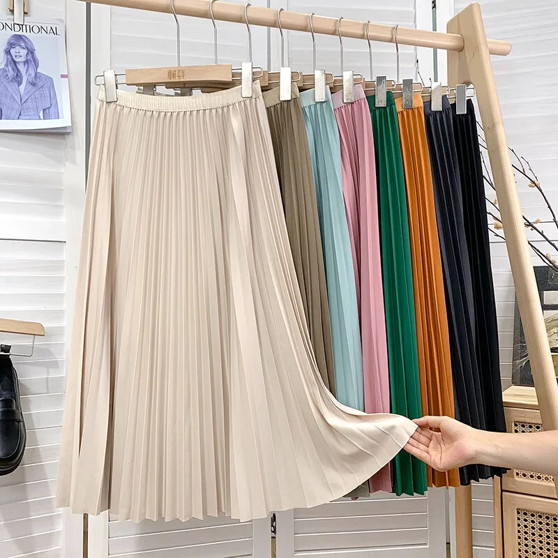 2026 Eleganter Hochtaillierter Plissierter Rock für Damen Mittellanger Midirock Hochwertiger Schwarzer Saia – Detail 11
