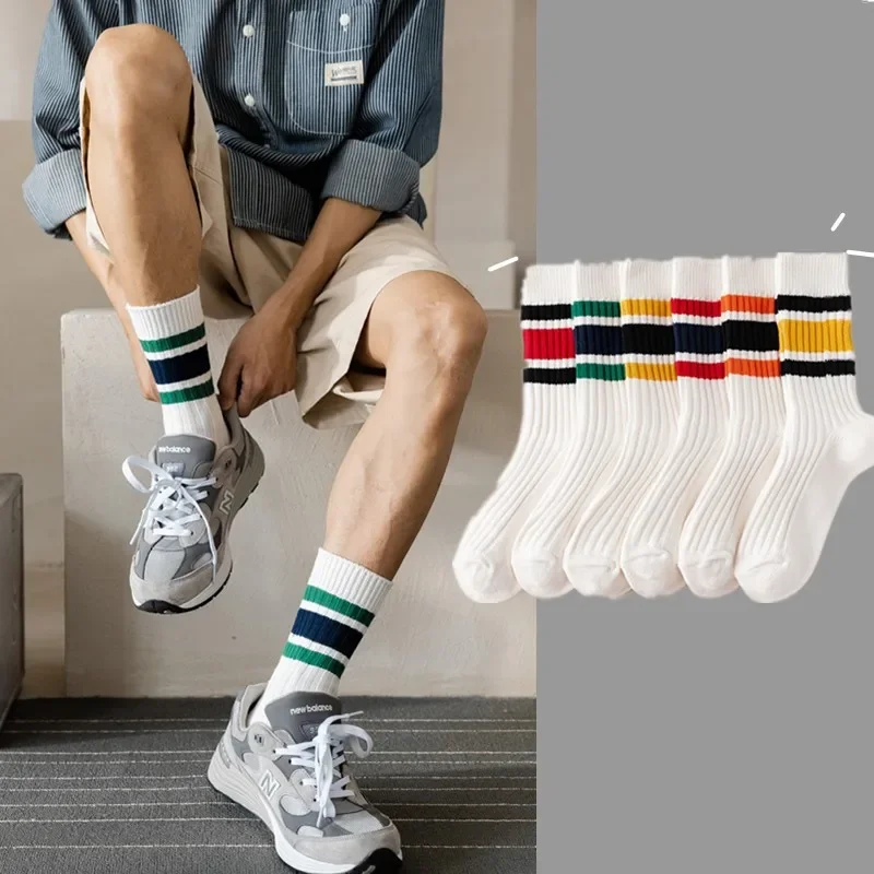 

Men Man Striped Socks Japanese Style Loose Socks High School Students Harajuku Sock Solid Colors Needles Knitting Cotton Socks