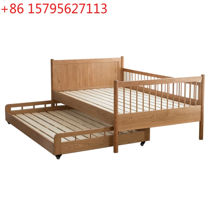 All solid wood high and low bed 1.2m cherry wood children's bed 1.35m double mother and child bed with guardrail boy bunk