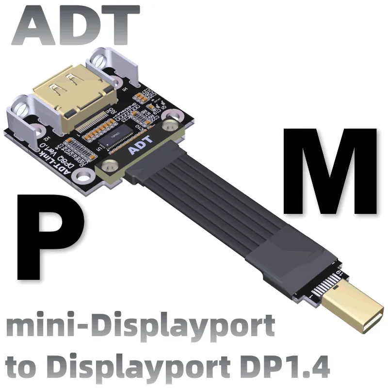 Mini Dp To Displayport 1.4 Cable Adapter Extender 4K@144Hz 2K@165Hz MINIDisplayport Male To Dp1.4 Female Flat Converter Cable