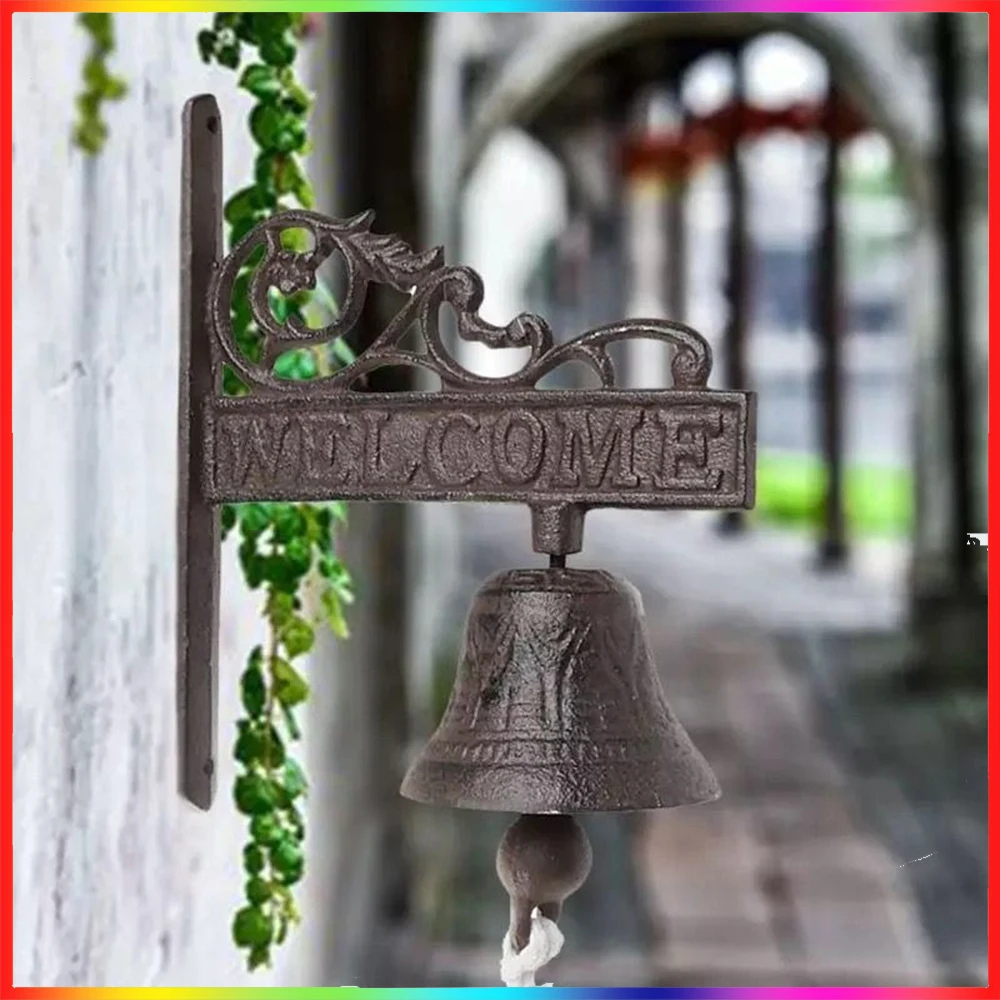 

Retro Garden Rustic Iron Bell Creative Garden Decoration Mounted Metal Wall Door Bell for Farm House Outside Decorative Bells