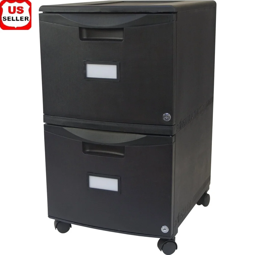 Lightweight Portable Plastic File Cabinet with Lockable Drawers Rolling Casters Letter Legal Document Storage Organization